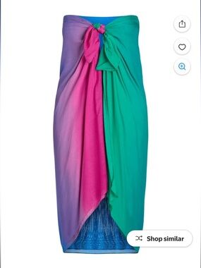 NWT Time and Tru Women's Ombre Blue Green Pareo Wrap Swim Cover- One Size *Flaw*